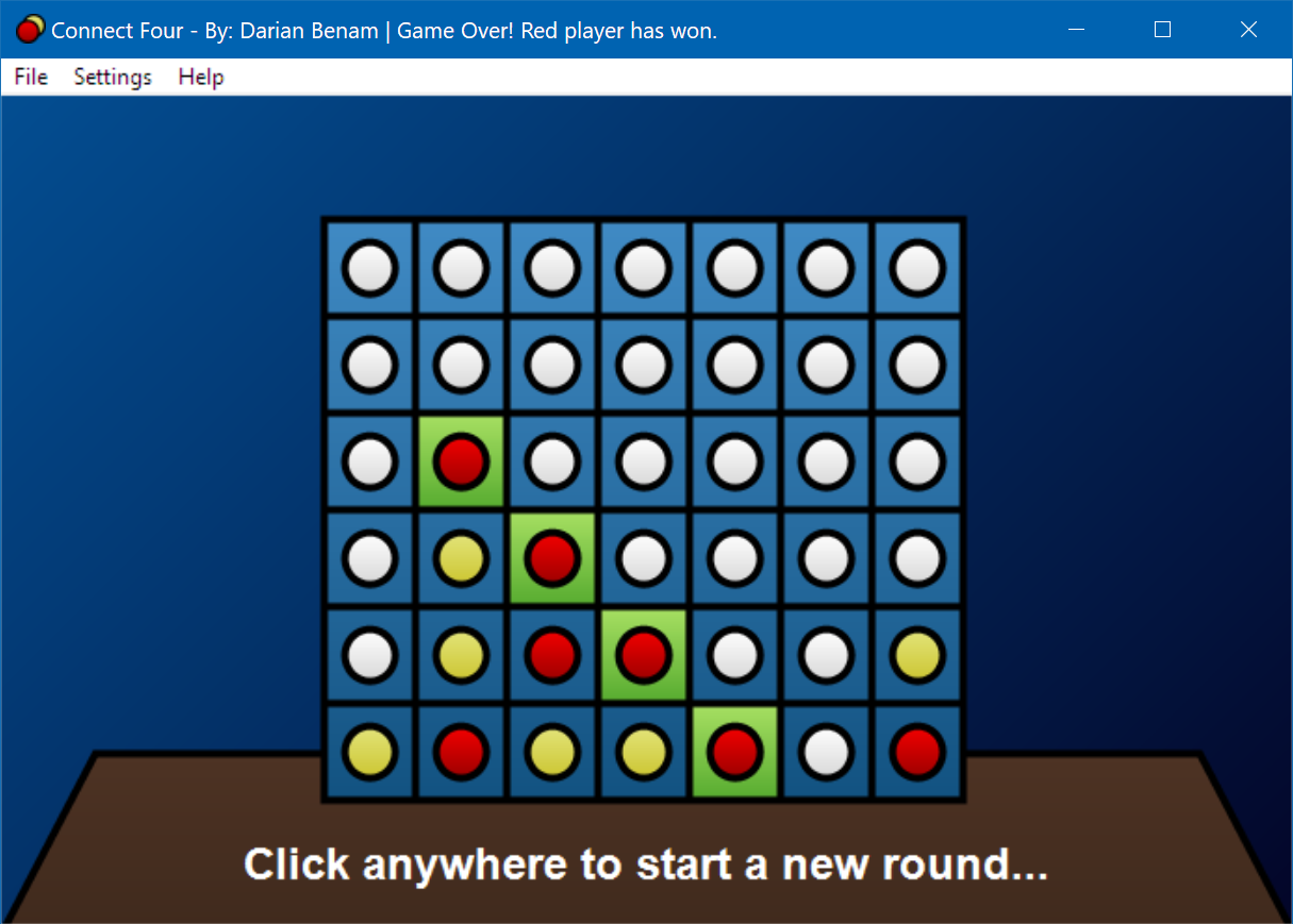 Red player wins the Connect Four game
